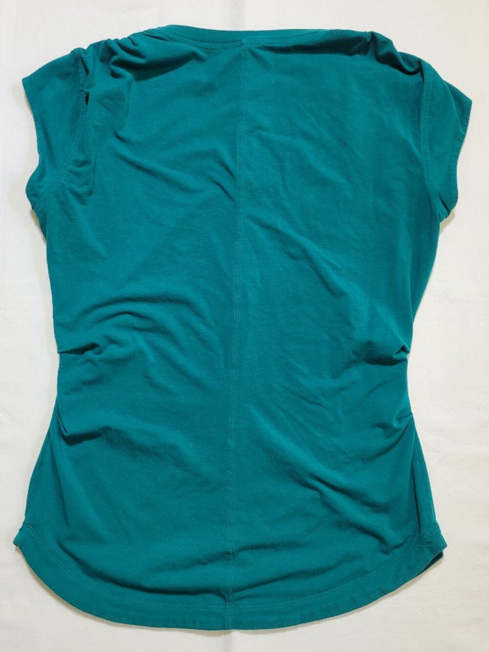 Athleta Outbound V Neck Tee Emerald Green Ruched Cap Sleeve Top Small Athleisure - Picture 7 of 7